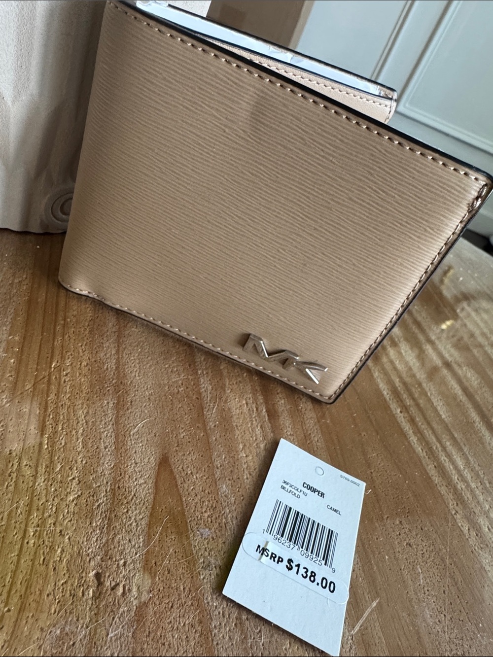Michael Kors Beige Bi-Fold Wallet with Silver MK Logo